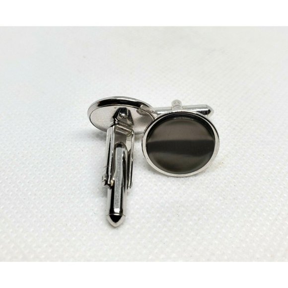 Smoke Pearl Gray Silver Tuxedo Studs Tux Cuff Links - Picture 5 of 8